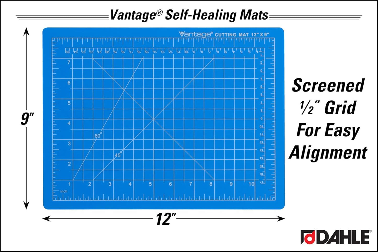 Dahle Vantage 10670 Premium Self-Healing Cutting Mat, 9"x12", 1/2" Grid, 5 Layers for Max Healing, Perfect for Crafts & Sewing, Black