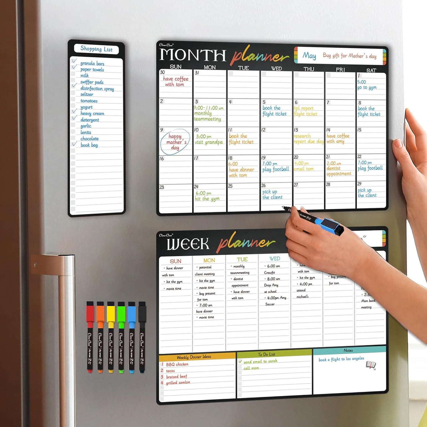 Magnetic Dry Erase List Board - 4"x12" Multifunctional List Board for Fridge - 6 Extra Fine Point Markers Included - Shipped Flat