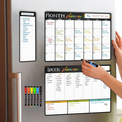 Magnetic Dry Erase List Board - 4"x12" Multifunctional List Board for Fridge - 6 Extra Fine Point Markers Included - Shipped Flat