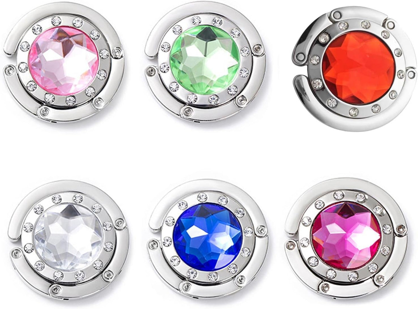 6 PCS Portable Handbag Hooks for Tables, Purse Bag Hanger Folding Holder Hook, Crystal Alloy Magic Hooks (6 Colors)