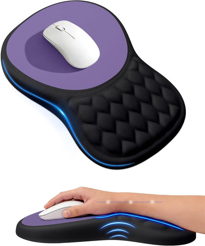 Ergonomic Mouse Pad with Wrist Rest, Slope Design Memory Foam Support, Smooth Lycra Surface, Non-Slip PU Base, Comfortable Mouse Mat for Office, Home, Computer Desk (Black)