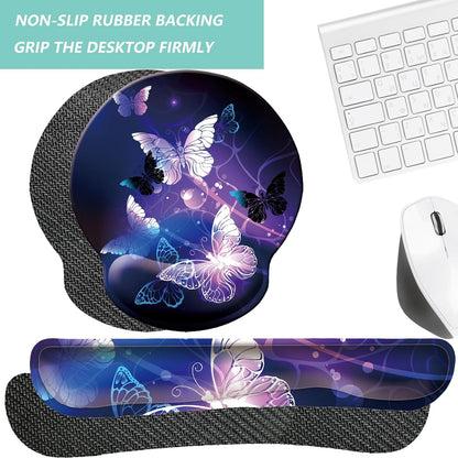Keyboard Wrist Rest Pad Mouse Pad with Wrist Support Set of 3, Mousepad with Non-Slip Rubber Base, Ergonomic Memory Foam Mouse Wrist Cushion Support for Home Office Laptop Computer Gaming, Forest