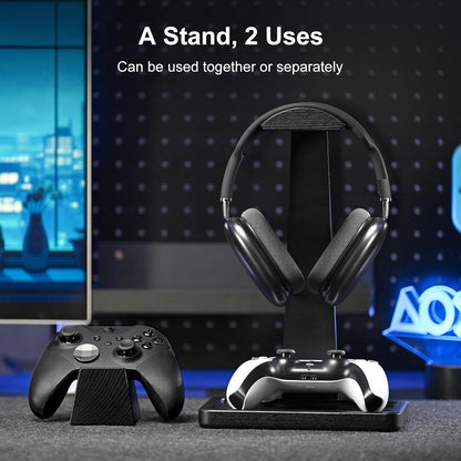 UPERGO Solid Wood Gaming Headset Stand with Controller Holder - Creative Gift for Teens, Boyfriends, Brothers, and Gamers - Desktop Organization and Decoration