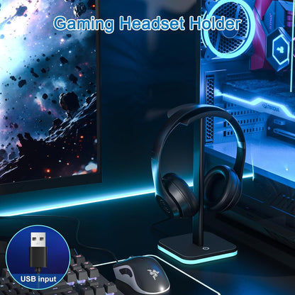 Headphone Stand for Desk - Headset Stand with Aluminum Hanger and Plastic Headrest, Headphone Holder for AirPods Max, Sony, Bose, Beats and More (Black)