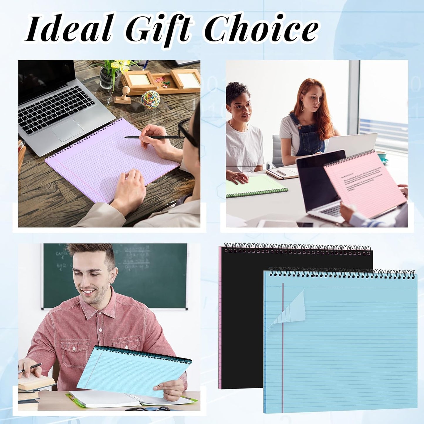 MotiMind 4 Pack Landscape Notebook Top Spiral Bound 11 x 9.5 Inch College Ruled Legal Pads Horizontal Notepad with Hole Punched Pages for Office School Meeting Project Notes Daily Use, White