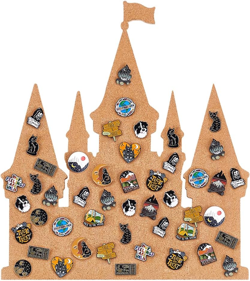 BENECREAT Castle Pin Board Cork Board, 14.2x11.8inch Bulletin Display Board Brooch Jewelry Display Cork Tray for Brooch Pin Collection Display, Office Home and School Decor