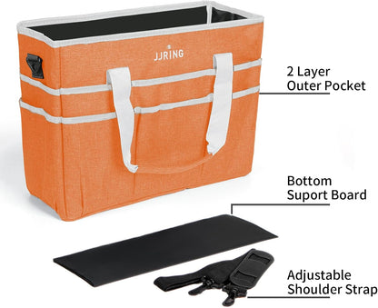 JJRING Craft Organizer Tote Bag for Art Storage, Caddy with Multiple Pockets, Bluish Green Sewing Bag for Scrapbooking, School, Medical, and Office Supplies