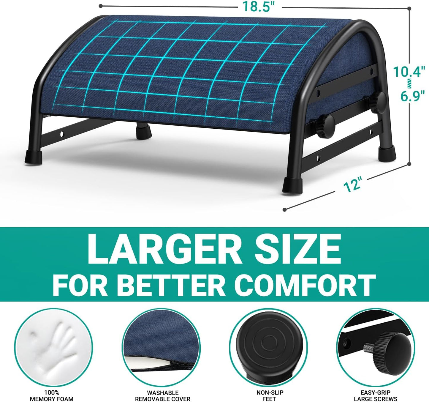 YEASHEIN Adjustable Foot Rest for Under Desk at Work, Ergonomic Foot Stools with 7 Positions, Elevated Cushion Under Desk Footrest with Metal Frame, Leg Rest Used for Home, Car, PC Gaming Accessories