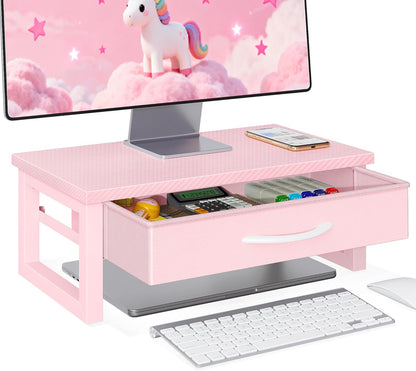 Computer Monitor Stand Riser, Desk Organizers and Accessories with Drawer, 2-Tier Laptop Stand for Desk, Office Organizer Storage, Wood