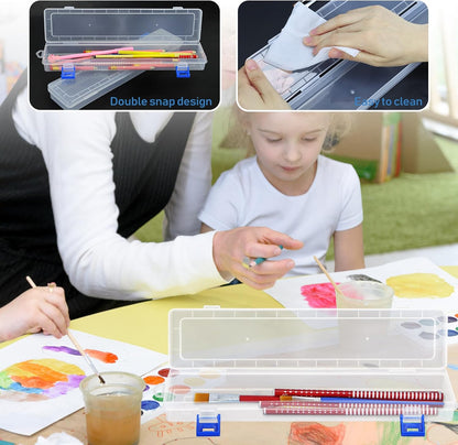FIREBOOMOON 3 Pack Translucent Plastic Paint Brush Holder, Long Paint Brushes Watercolor Pens Pencils Drawing Tools Storage Box Container Case(13" x 2.8" x 1.4")