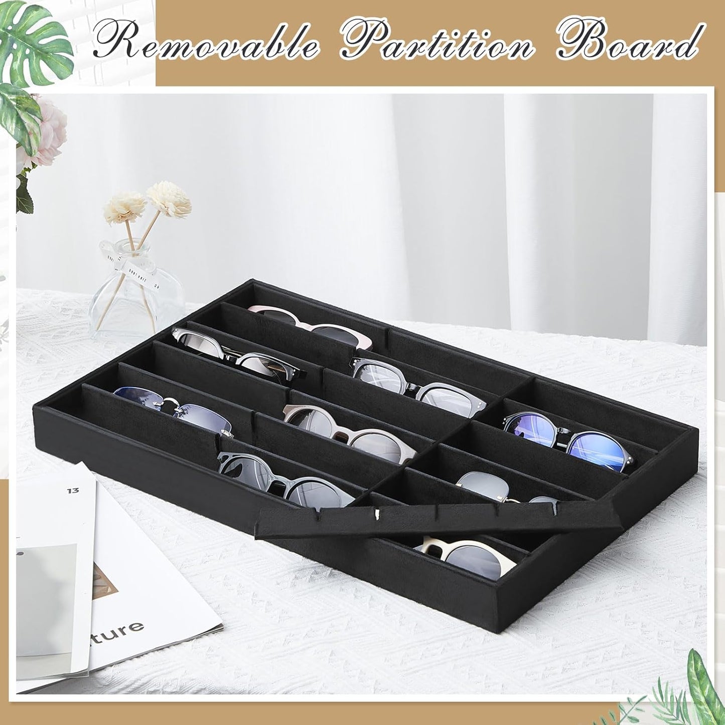 Amylove 2 Pcs Sunglass Organizer Trays Glasses Stackable Jewelry Trays Sunglass Organizer Display Box(8 Grids,Beige)