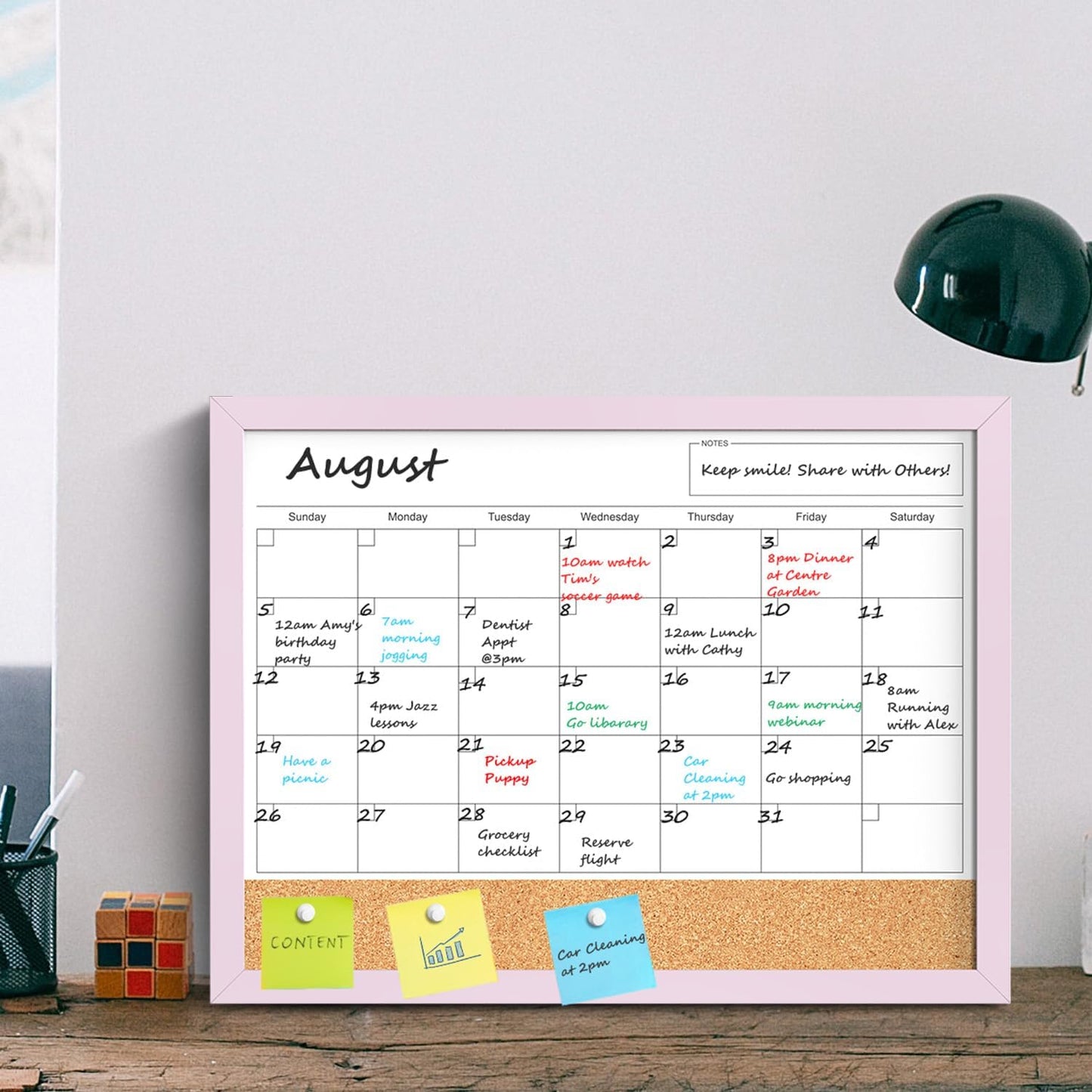 Calendar Whiteboard for Wall, TANKEE 17x13 Inches Whiteboard Calendar Cork Board Combo, Small Magnetic White Board with Wood Framed, Hanging Dry Erase Board for Kitchen Home Office School Planner