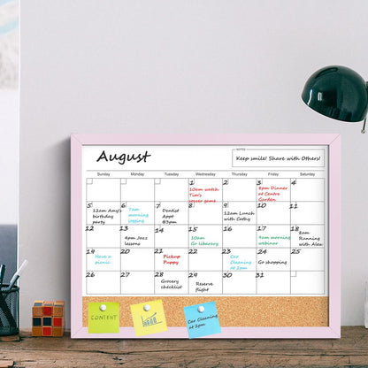 Calendar Whiteboard for Wall, TANKEE 17x13 Inches Whiteboard Calendar Cork Board Combo, Small Magnetic White Board with Wood Framed, Hanging Dry Erase Board for Kitchen Home Office School Planner