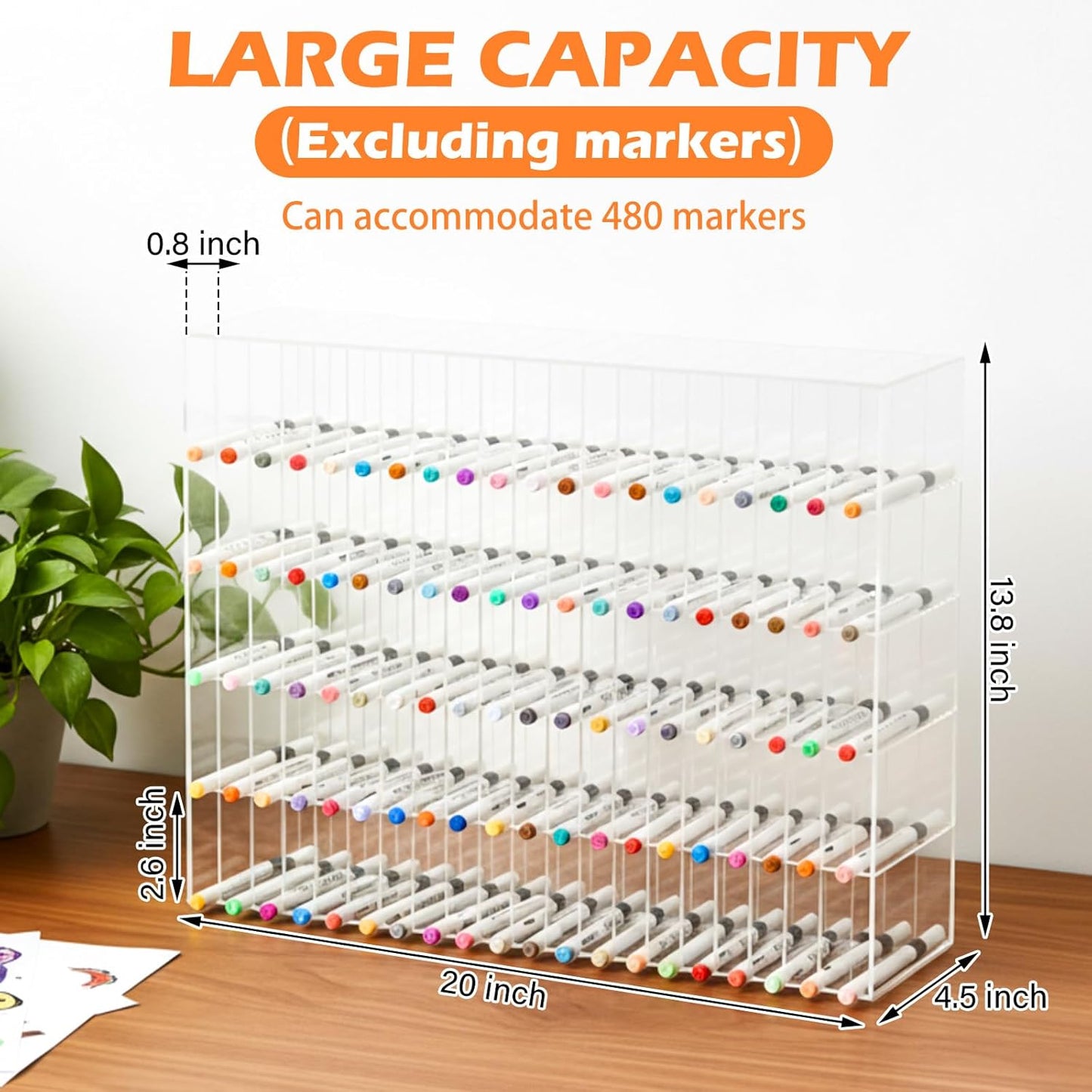 Colingmill Acrylic Marker Organizer for 480 Markers, Extra Large Art Marker Storage Rack for Desk, Durable Pencil Holder Desk Storage for Artists Teachers Students Office Birthday Gifts(Large)