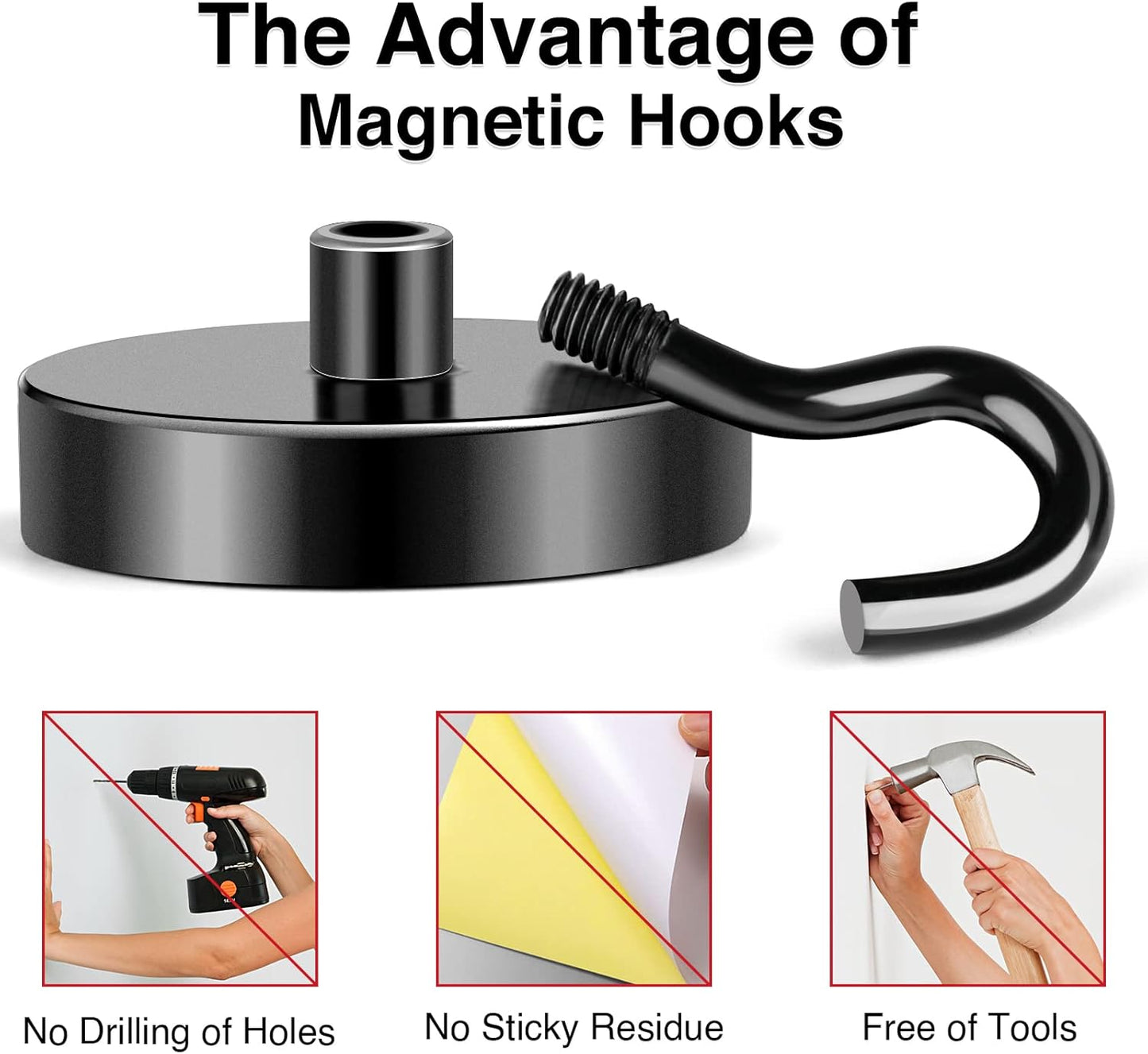 MIKEDE Black Magnetic Hooks 85Lbs Heavy Duty Earth Magnets with Hooks for Cruise Cabin Strong Magnet Hooks for Hanging Super Metal Magnetic Hanger for Grill Fridge Kitchen - Pack of 10