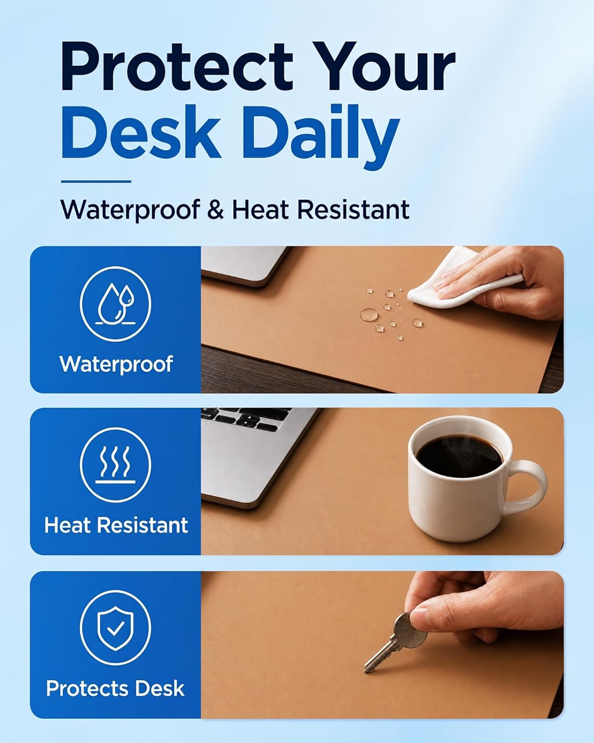 Aothia Dual-Sided Desk Pad - 25.6x13.7 inches Leather Desk Mat, Natural Cork Desk Pad Protector, Large Mouse Pad for Desk, Waterproof Desk Blotter Pad, Desk Writing Pad for Office Work/Home, Black