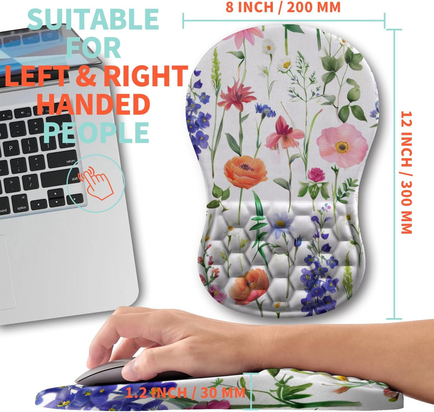Ergonomic Mouse Pad Wrist Support with Memory Foam Massage Bulge, Carpal Tunnel Pain Relief Mousepad Wrist Rest for Mouse(12x8 inch, Silver Gray Light Purple)