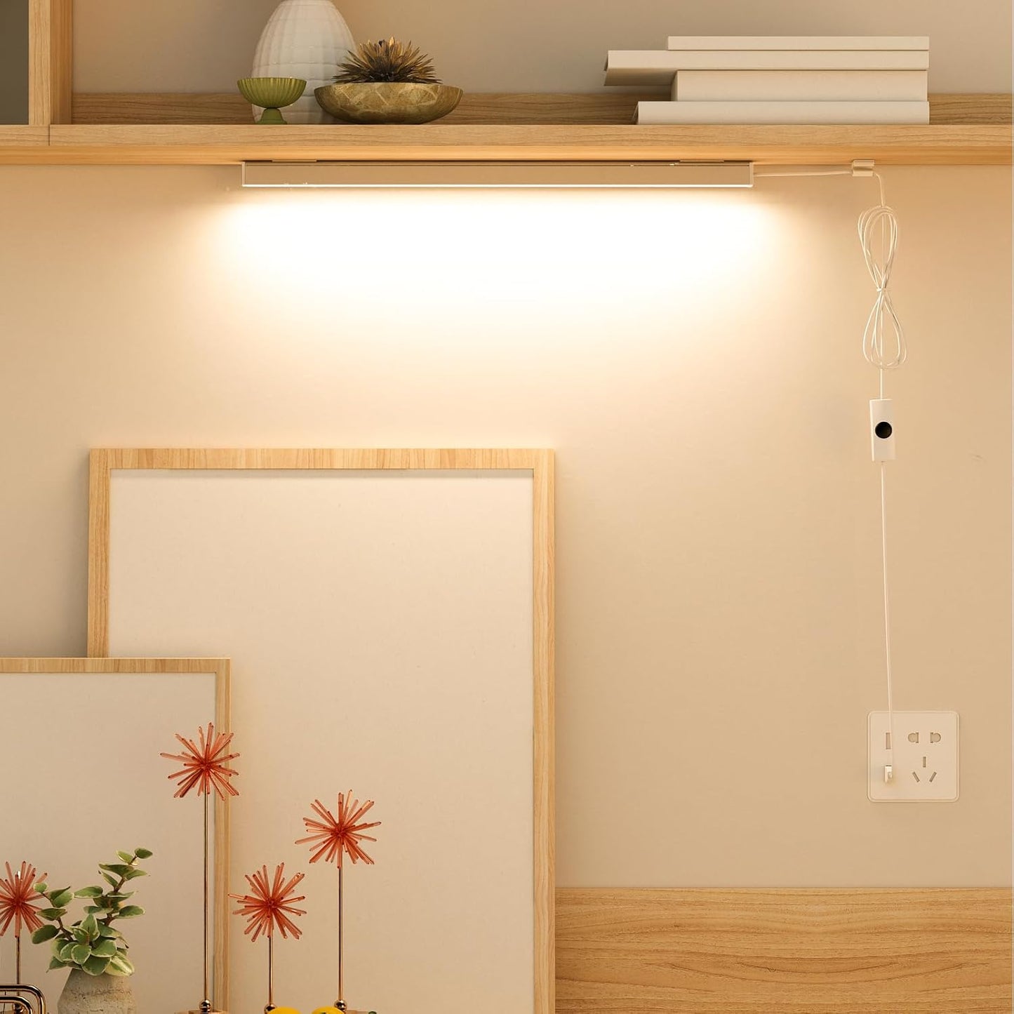 ASOKO Under Cabinet Led Lighting, 12 Inch Light Strip Bar, Daylight White 5000K Dimmable Plug in USB Light, Small Thin Led Under Counter Lighting for Kitchen/Room/Shelf/Desk/Display Case