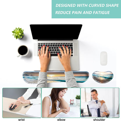 Keyboard Wrist Rest Mouse Wrist Support Set, Memory Foam Wrist Rest Pad for Computer Laptop Keyboard Mouse, Ergonomic Wrist Cushion Support for Typing Pain Relief, Gaming Home Office, Flowers Grass