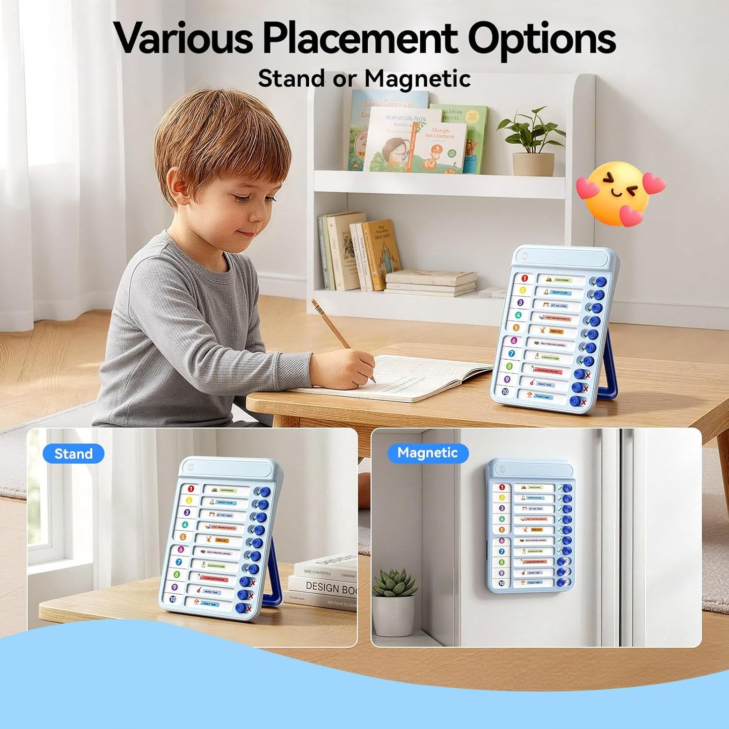 Chore Chart for Kids, Checklist Planning Board with Sliders, 19 Personalizable Sheets and Magnetic Marker, ADHD Tools for Kids to Do List Routine Chart Visual Schedule Board with Stand
