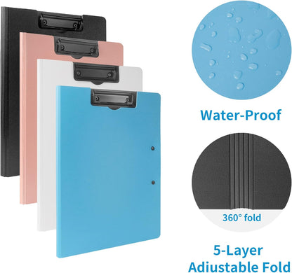 souG 4Pcs Clipboard Foldable,360°Cover Folder Clipboard Plastic Clipboards with Double Low Profile Clip,File Folder Storag Clipboards for A3 A4 Paper, Clip Boards for Office School Supplies (4 Colors)