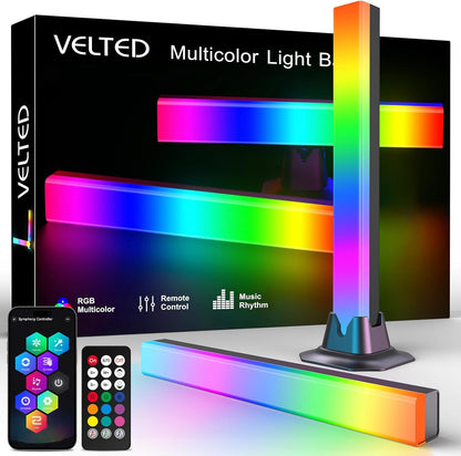 velted RGB Light Bar, Music Sync RGB IC LED Lights Bars, USB Powered Ambient Lighting, Remote Control Color Changing Gaming TV Backlight, 8 Dynamic Modes for PC Room Monitor Desk