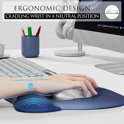 MROCO Ergonomic Mouse Pad with Gel Wrist Rest, Smooth Wrist Support Surface, Non-Slip PU Base for Pain Relief, Comfortable Mousepad for Computer, Laptop, Office & Home, 9.4 x 8.1 in, Black