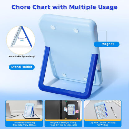 Chore Chart for Kids, Checklist Planning Board with Sliders, 19 Personalizable Sheets and Magnetic Marker, ADHD Tools for Kids to Do List Routine Chart Visual Schedule Board with Stand