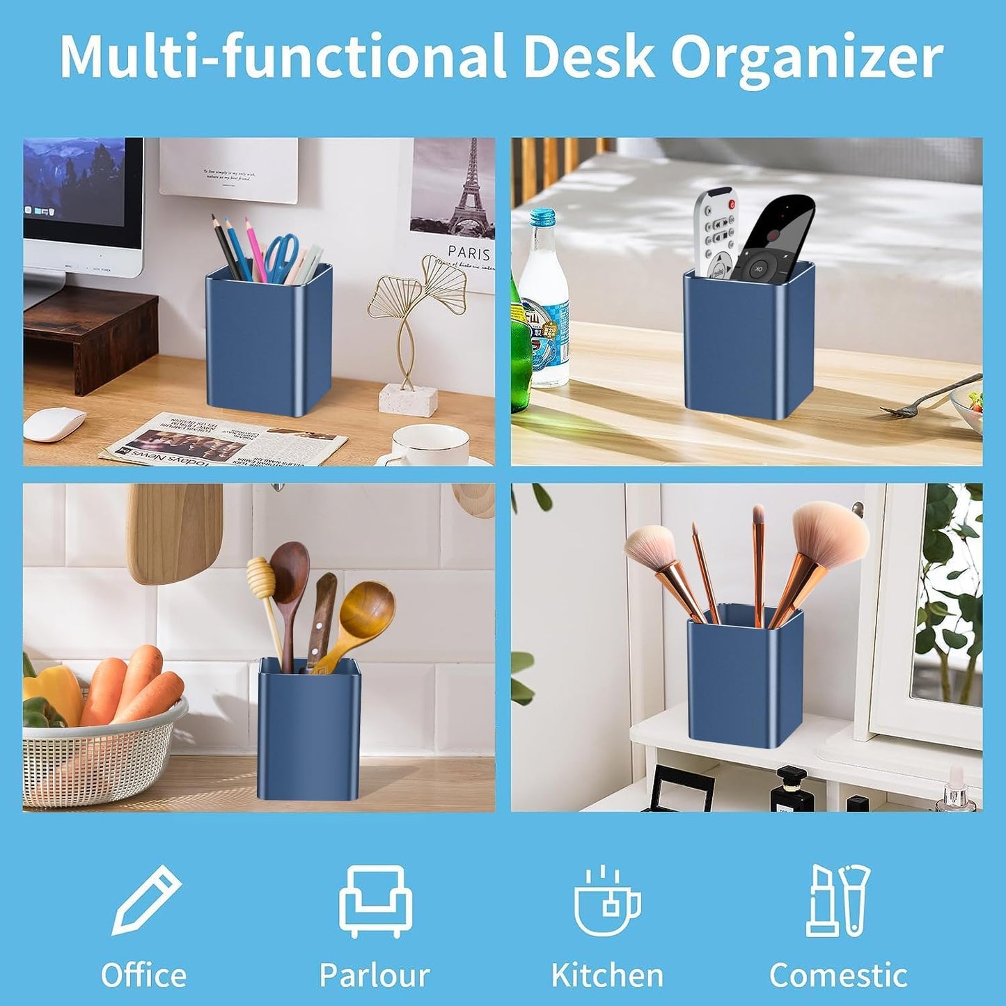 Pen holder, aluminum alloy waterproof pen holder, desktop simple and modern minimalist, multifunctional office supplies for families, kids and schools