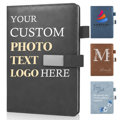 weokooly Personalized Notebook - A5 Lined Leather Journal with Your Logo/Text/Image, Custom Notebooks for Business School, 100GSM, 200 Pages, Customizable Journal with Pen and Gift Box
