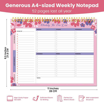 Weekly To Do List Notepad with 52 Undated Sheets（8.5"×11"）- Undated Weekly Planner Notepad for Office Desk Accessories and Supplies - Midnight Lilac