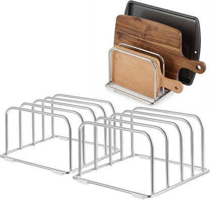 2-Pack Cutting Board Holder Stand 304 Stainless Steel Cutting Board Racks Organizer 4-Tier Chopping Boards Storage Cookie Sheet Baking Sheet Baking Trays,Chopping Boards,Dish 0.9+1.0 Inch Width Slots