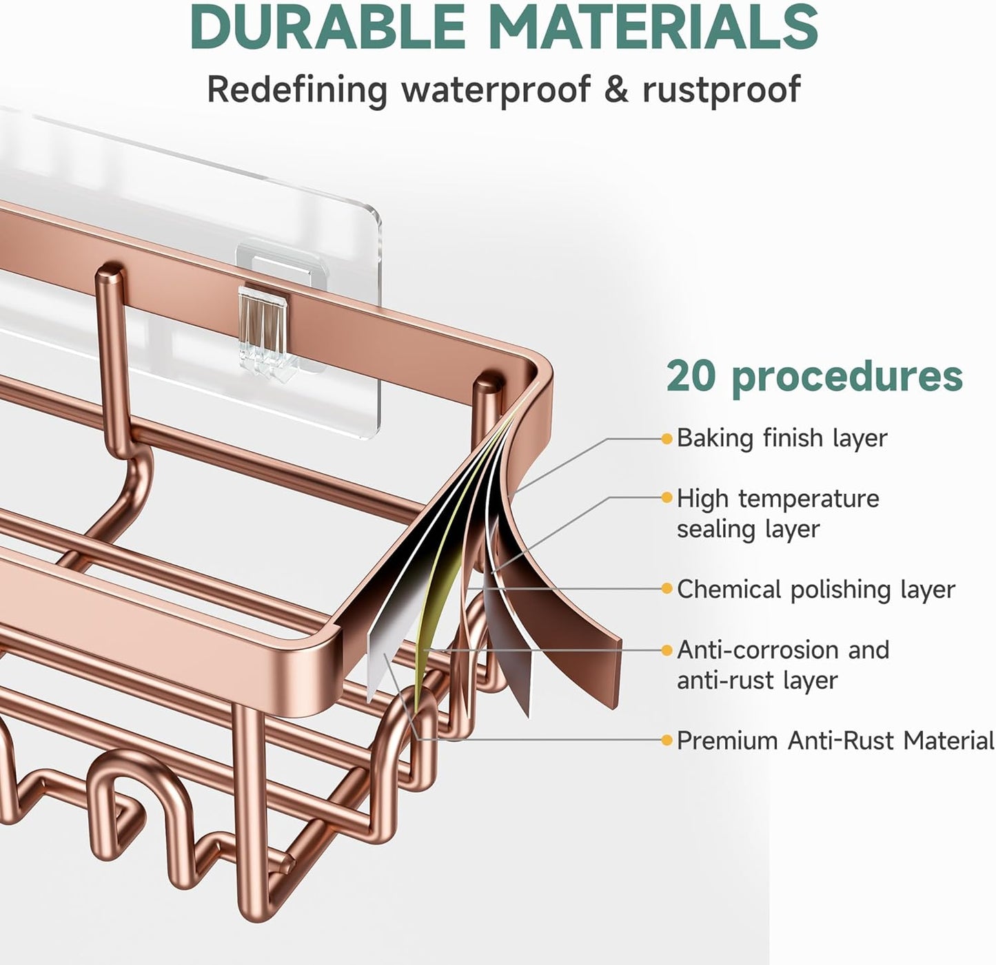 Veken Shower Caddy 6-Pack, Advanced Rustproof Design, No Drilling Adhesive Shelves, Rack with Soap Holder, Large Capacity Bathroom Organizers and Storage, Wall-Mounted Kitchen & Home Decor