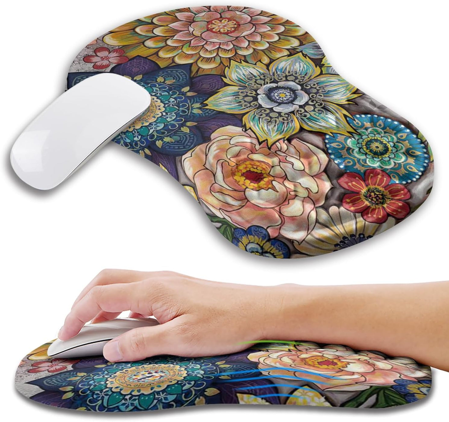 Ergonomic Mouse Pad Wrist Support with Memory Foam Massage Bulge, Carpal Tunnel Pain Relief Mousepad Wrist Rest for Mouse(12x8 inch, Silver Gray Light Purple)