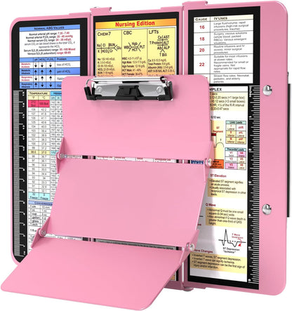 Nursing Clipboard Foldable, Foldable Clipboard w/Nursing Edition Cheat Charts,3 Layers Aluminum, Nurse Clip Board w/Low Profile Clip&Pen Clip Pocket for Nurses and Doctors,Light Blue