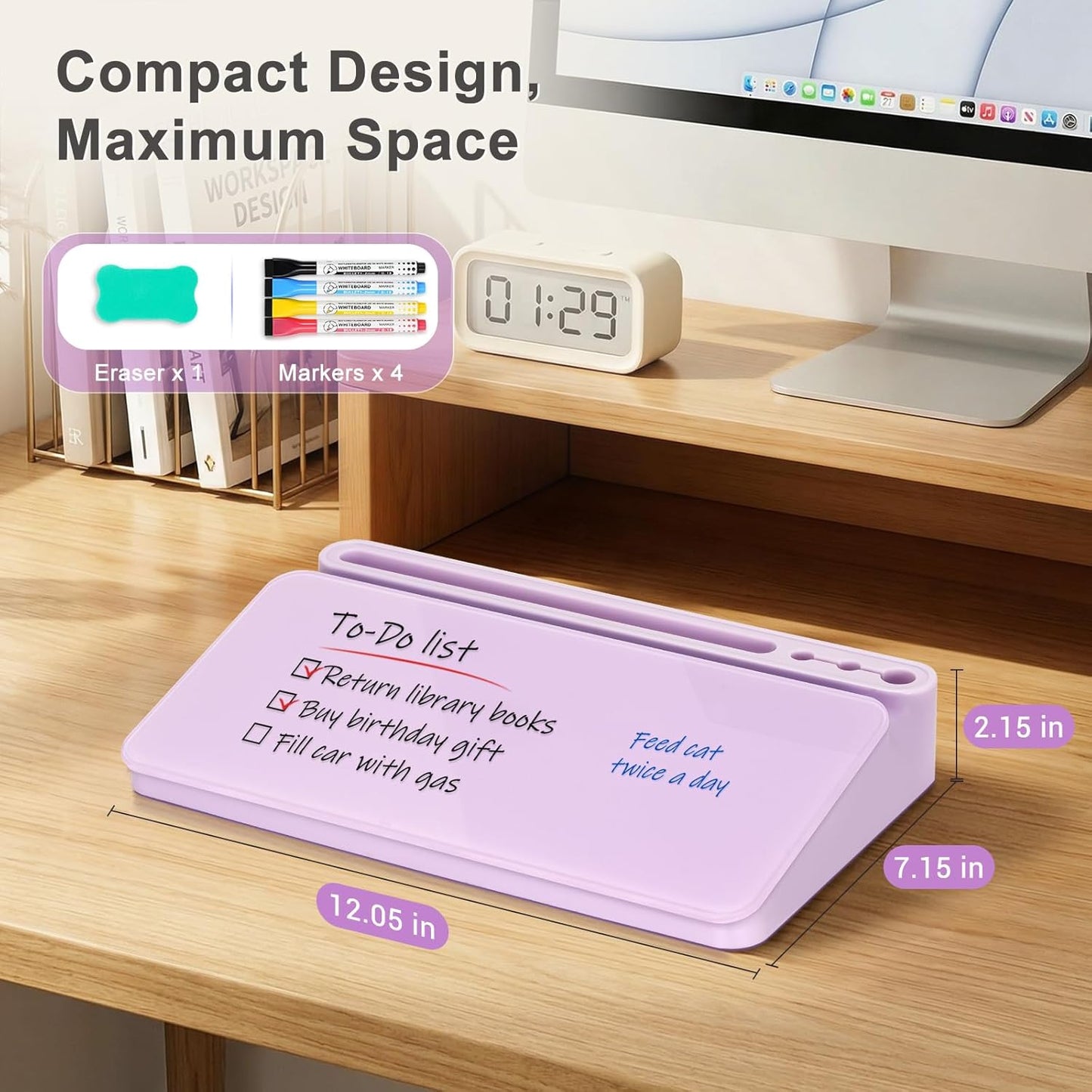 WALGLASS Small Desktop Whiteboard with Storage, Glass Desk Dry Erase White Board Computer Keyboard Stand with Drawer, Desk Organizers with Accessories for Office, Home, School Supplies White