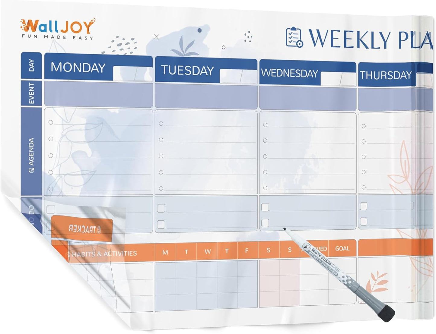 Dry Erase Calendar – 39.4x16” Weekly Dry Erase Board for Wall, Clear Weekly Planner Whiteboard, Reusable & Easy Erase, Sticks to Smooth Surfaces, Upgraded Static Cling – Improved Hold