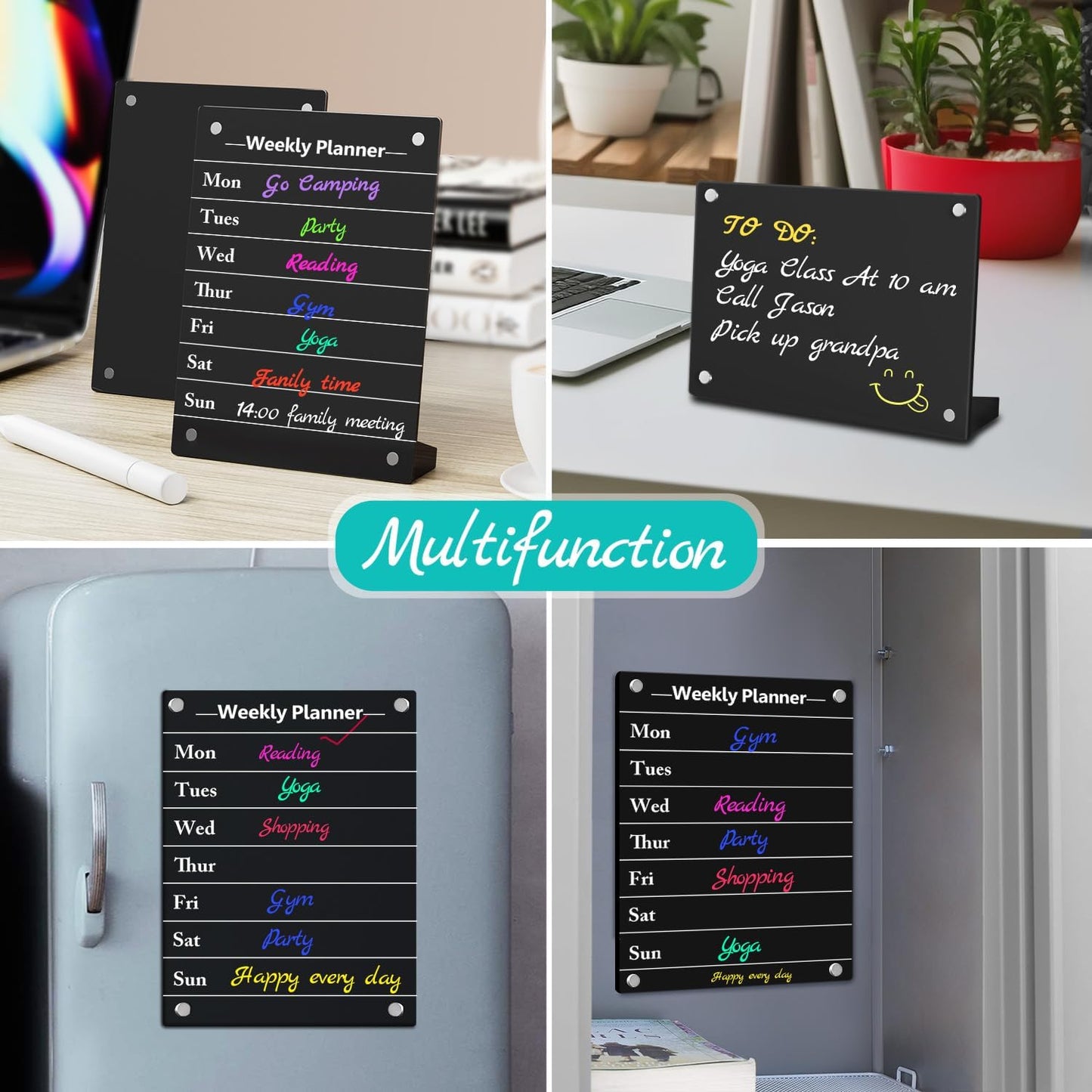 2PCS Clear Acrylic Weekly Dry Erase Board Desktop, 8x6 Small Magnetic Whiteboard with Stand for Table Calendar Memo Board for Fridge, Office, School, Home