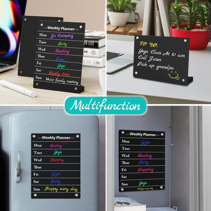 2PCS Clear Acrylic Weekly Dry Erase Board Desktop, 8x6 Small Magnetic Whiteboard with Stand for Table Calendar Memo Board for Fridge, Office, School, Home