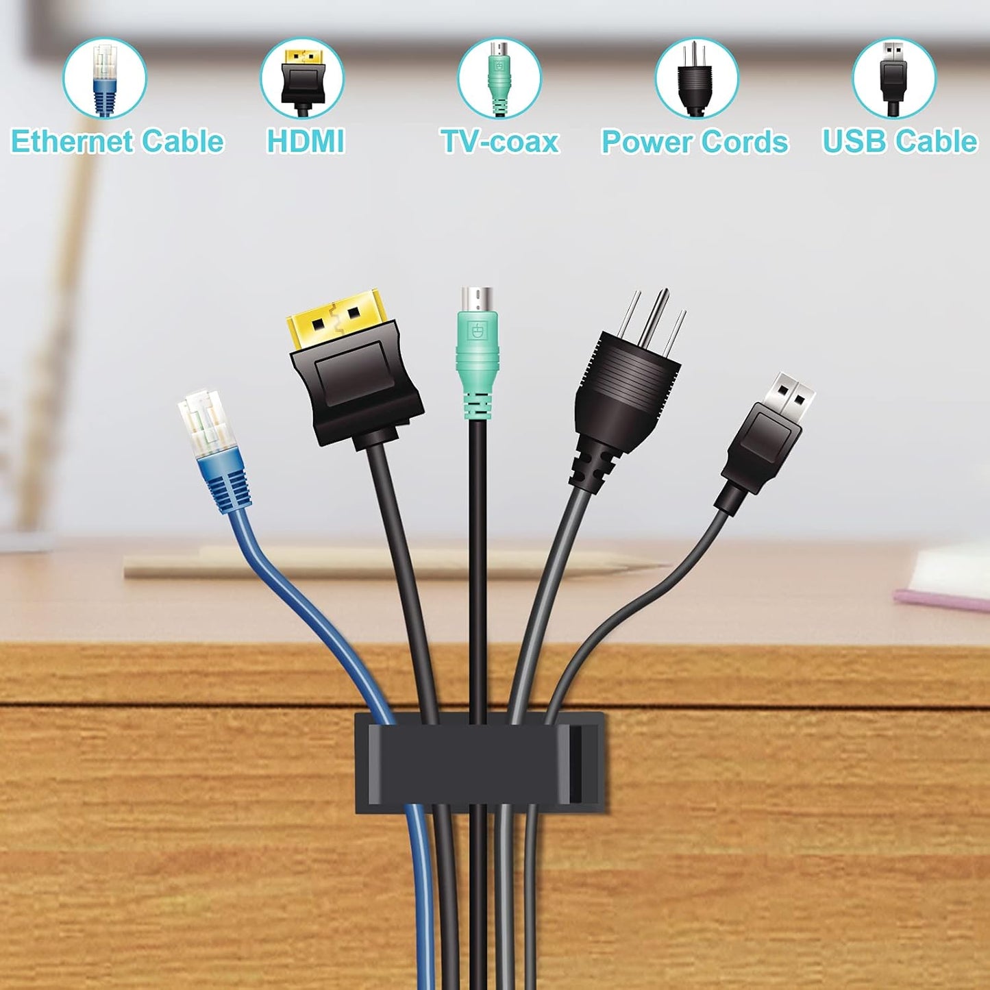 100 PCS Adhesive Cable Clips Black (Small & Large), Upgraded Wire Holder for Wall Cord Organizer Cable Management Under Desk, Outdoor Light Clips Hooks for LED, Car Dash Cam, HDMI, Extension Cord