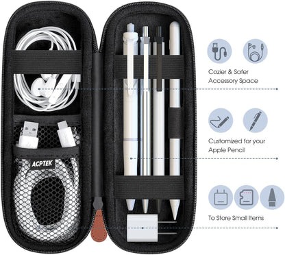 AGPTEK Case Holder for Apple Pencil, Slim PU Leather Carrying Case Pouch Cover Compatible with Apple Pen Accessories, USB Cable, Earphone,Samsung Stylus iPad Pro Pen/Pencil, Recording Pen, Gray