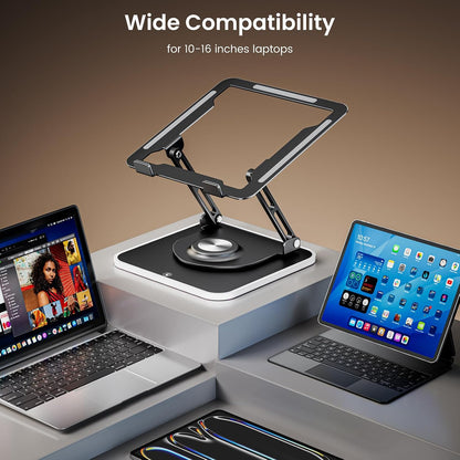 JOYEKY Laptop Stand for Desk, Adjustable Computer Stand with 360° Rotating Base, Ergonomic Laptop Riser for Collaborative Work, Foldable & Portable Laptop Stand, fits for All 10-16" Laptops