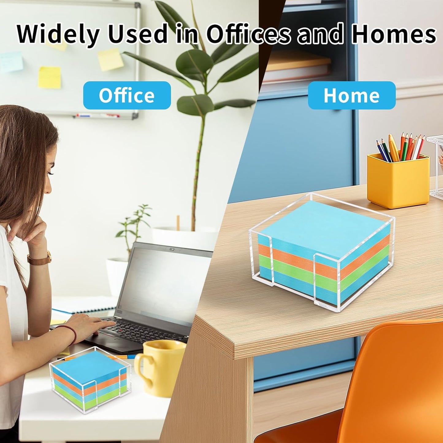 Acrylic Sticky Note Holder - 3 x 3 Inch Post It Note Holder, Crystal Clear Sticky Note Dispenser for Dorm Room Home and Office Acrylic Desk Organizer
