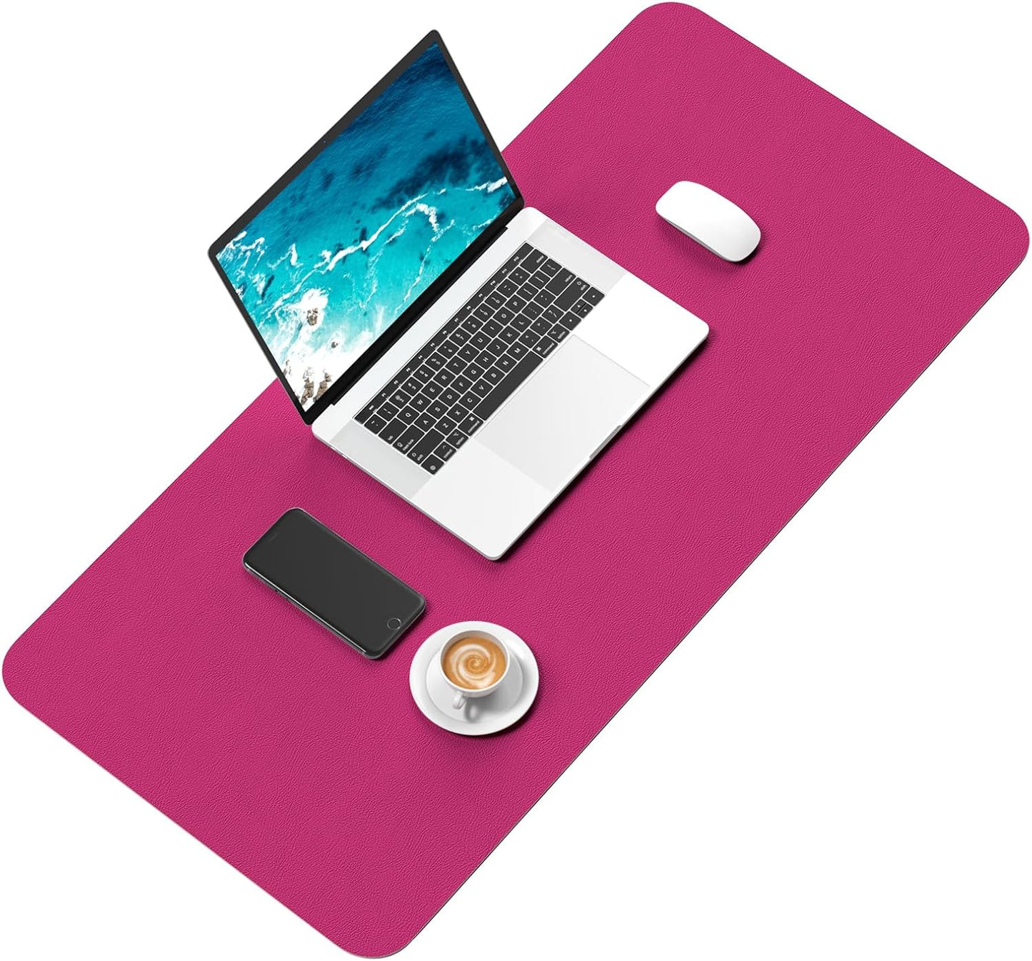 Hsurbtra Desk Pad, 23.6" x 13.8" PU Leather Desk Mat, M Extended Mouse Pad, Waterproof Desktop Blotter Protector, Non-Slip Ultra Thin Small Laptop Keyboard Writing Mat for Office Home, Pink