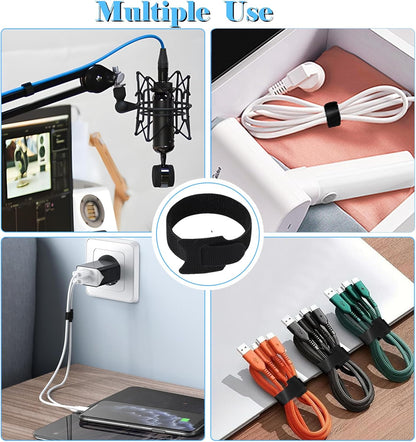 100PCS Hook and Loop Straps - 6 Inch Reusable Cable Ties for Cable Management, Adjustable Cord Organizer Hook & Loop Straps for Home, Office and Data Centers, Black