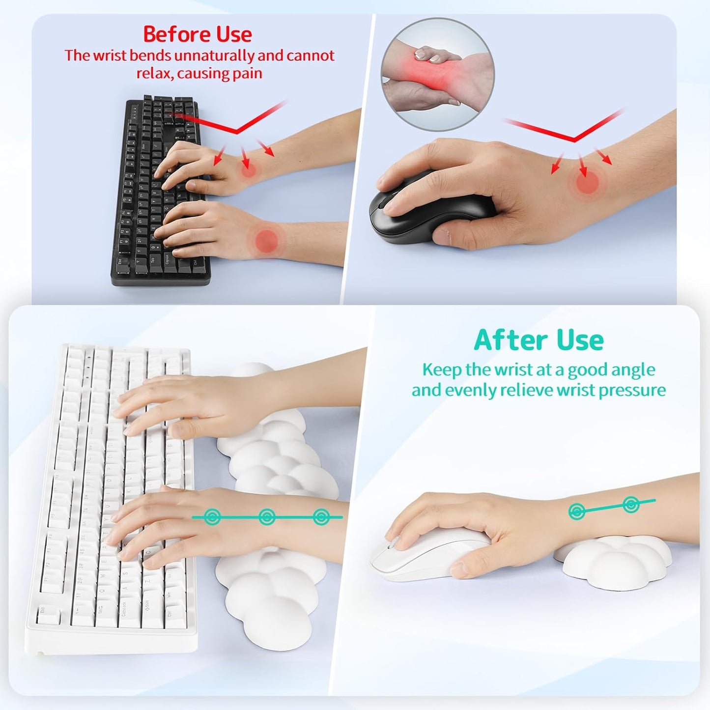 Sushret Cloud Wrist Rest for Keyboard and Mouse, Memory Foam PU Leather Keyboard Wrist Rest with Ergonomic Support, Non-Slip Base, Cute Arm Rest Pad & Palm Cushion, Office Desk Accessory, Purple