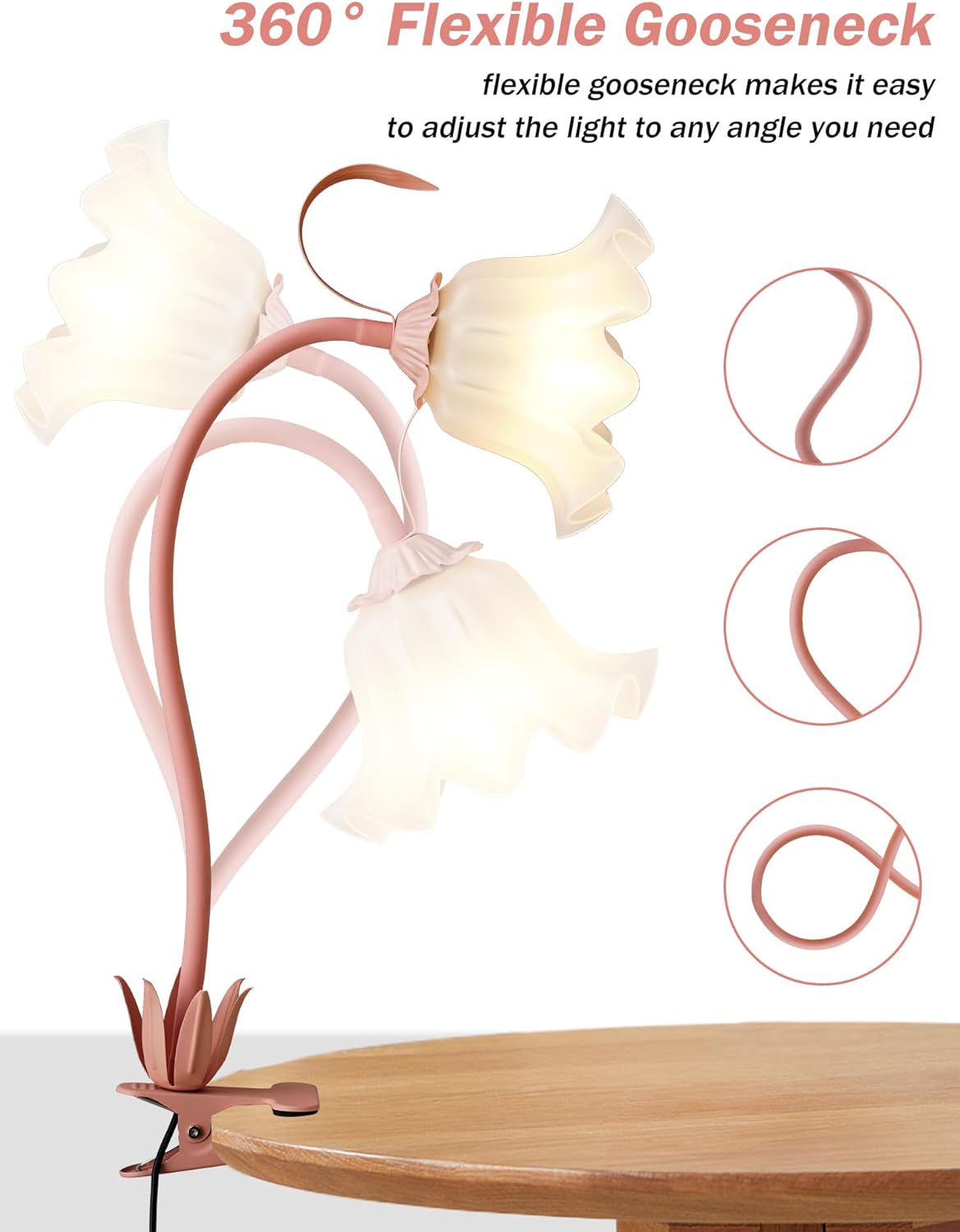 Clip on Light Flower Desk Lamp, LED Reading Light 3 Color Modes Eye-Caring Book Light Flexible Gooseneck Bedside Clip on Lamp for Desk Piano Office Bed Headboard Dorm (Green Lamp)