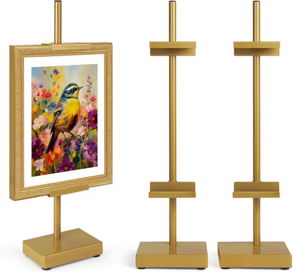 Adjustable Tabletop Easel Stand, Picture Easels for Display Up to 17" H, Gold Metal Picture Frame Holder Stand Table for Art, Photo (1 Pack)