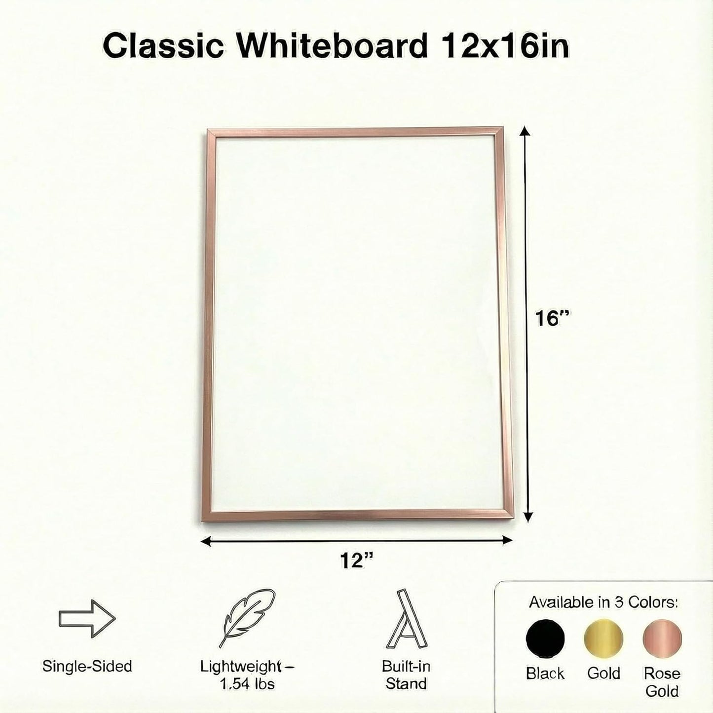 Magnetic Dry Erase Board 12x16 with Foldable Stand, Portable Gold Desktop Whiteboard for Home, Office, School & Kitchen, Includes Weekly & Monthly Magnetic Planner Sheets