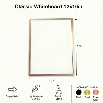 Magnetic Dry Erase Board 12x16 with Foldable Stand, Portable Gold Desktop Whiteboard for Home, Office, School & Kitchen, Includes Weekly & Monthly Magnetic Planner Sheets